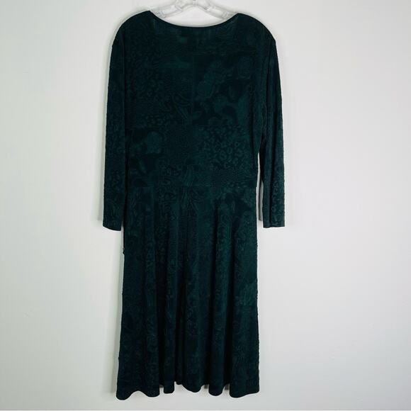 Vintage green floral faux wrap stretchy midi dress 16 - Picture 7 of 7